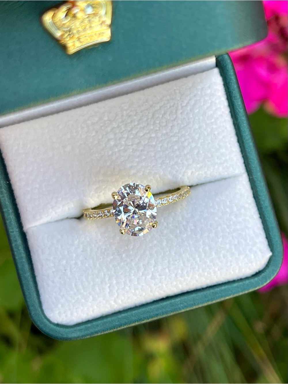2.5CT Oval CZ Pave Gold Vermeil Engagement Ring - Size 8